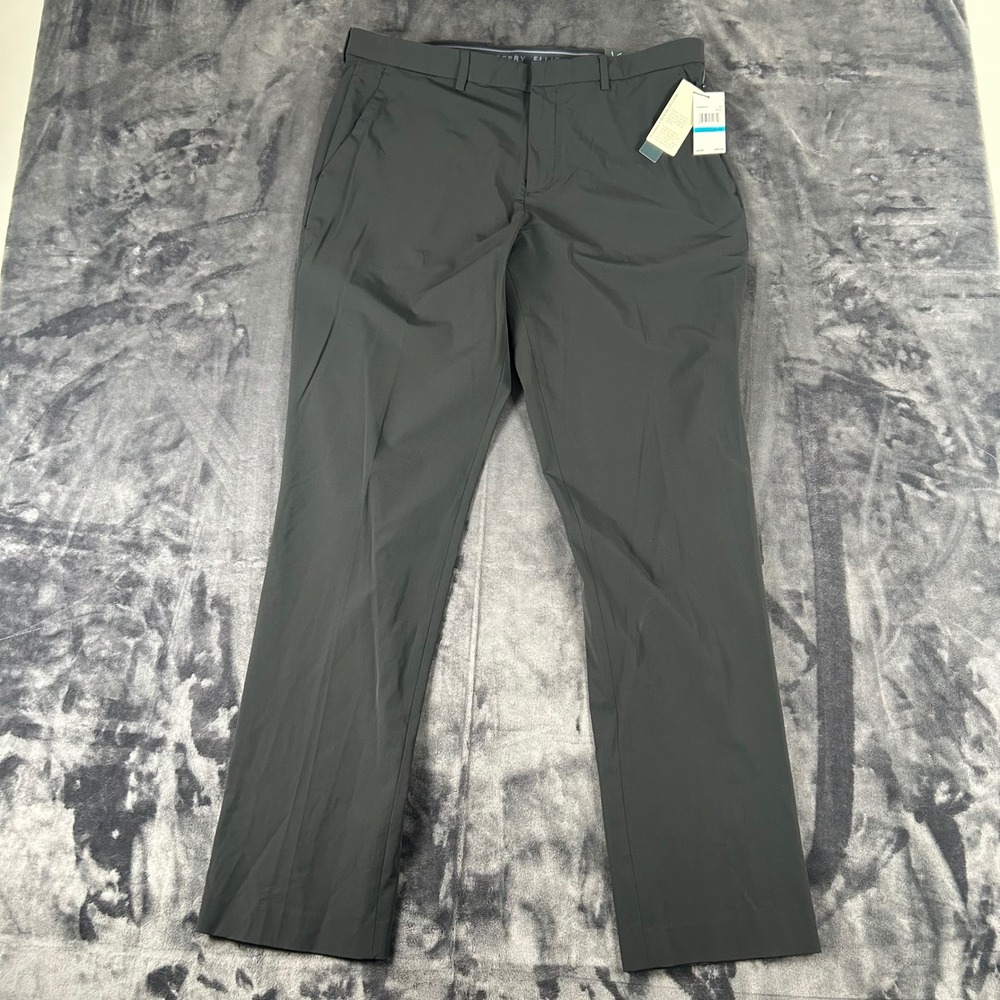 Perry Ellis Tech Pants Mens 36x32 Black Moisture Wicking Stretch Flat Front